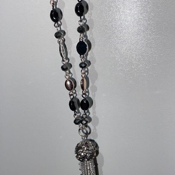Nine West Women's Beaded Tassel Silver Necklace Choker NWT - Picture 12 of 14